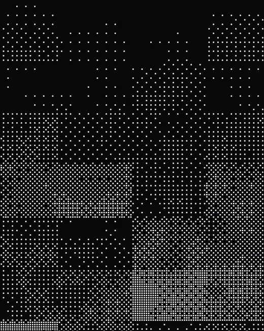Estratos preset: white dithered blocks on black