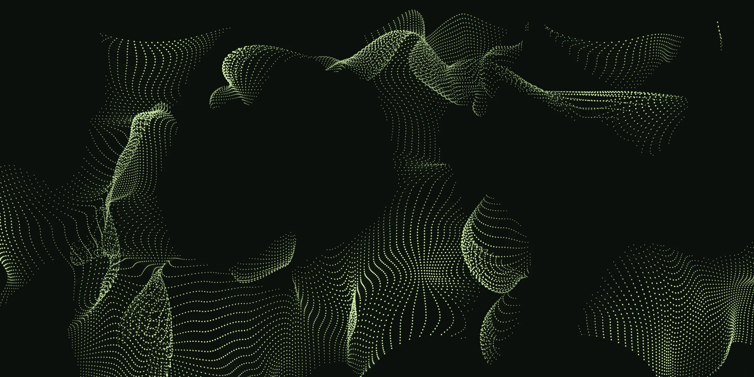 Wide green dot mesh folding like fabric, made with Retícula